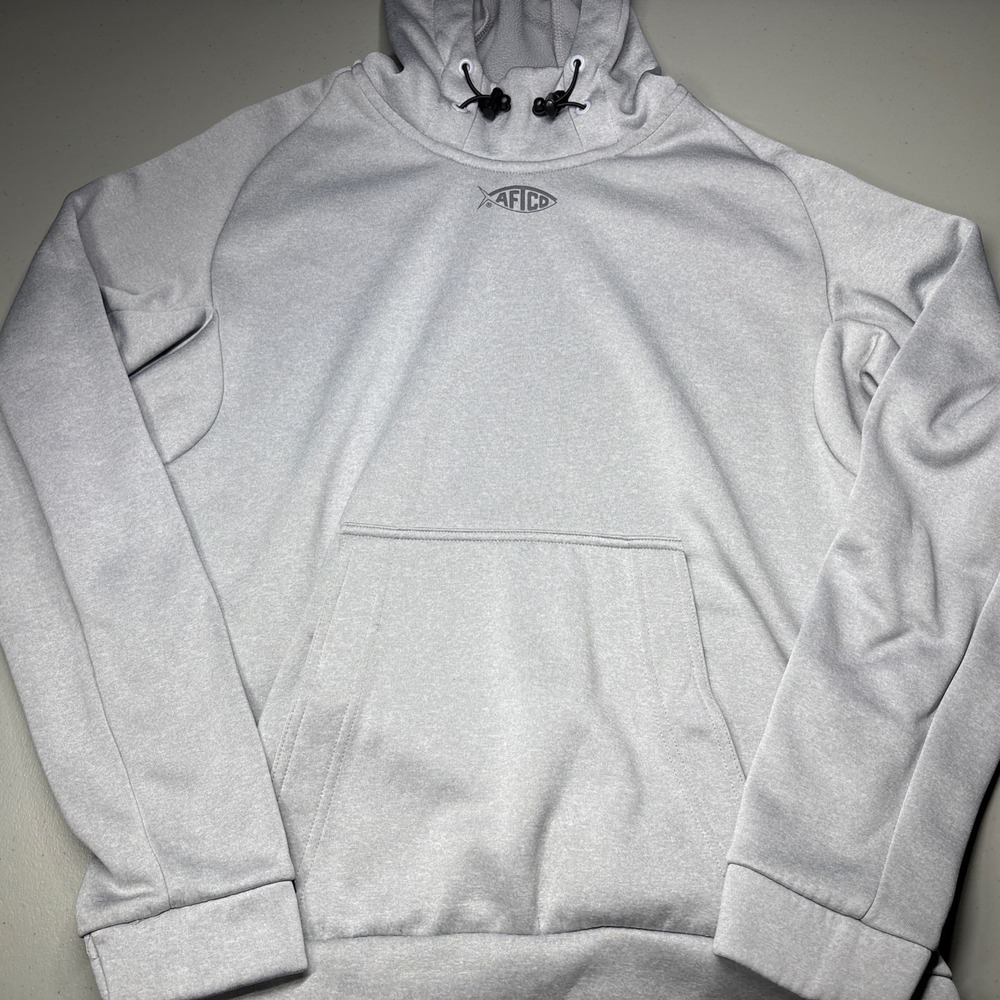 AFTCO AFTECH Hoodie Mens Small Fishing Performance Fleece Lined Light Gray
